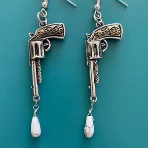 Western Pistol Earrings with Faux Stone